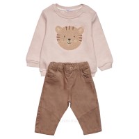 بلوز شلوار پسرانه اسپرت طرح گربه رنگ کرم قهوه ای پاپو Papo