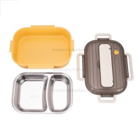 ظرف غذا داخل استیل تقسیم دار طرح لیمو رنگ زرد-کرم خارجی