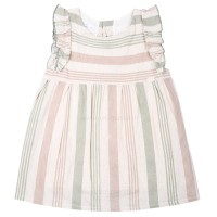 پیراهن دخترانه طرح راه راه رنگ کرمی پاپو papo