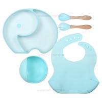 ست ظرف غذای سیلیکونی 5 تیکه طرح فیل رنگ آبی baby 4 life