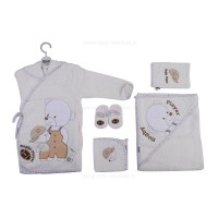 ست حوله 5 تکه طرح خرس کلاه دار رنگ کرم پاپو papo