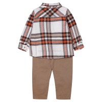 سه تیکه پسرانه طرح چهارخانه رنگ قهوه ای ایندیگو Indigo