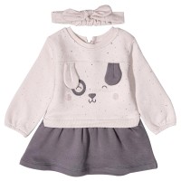 پیراهن دخترانه طرح خرگوش خال خال رنگ کرم طوسی پاپو Papo