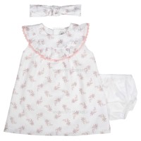 سارافون دخترانه طرح برگ رنگ سفید-صورتی ایندیگو Indigo