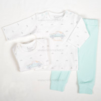 ست سه تکه طرح ماشین رنگ سفید_آبی برند دانالو