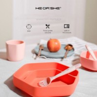 ست ظرف غذا سیلیکونی رنگ صورتی هی اور شی Heorshe
