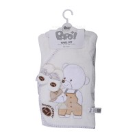 ست حوله 5 تکه طرح خرس کلاه دار رنگ کرم پاپو papo