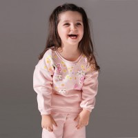 بلوز شلوار دخترانه طرح گل و پروانه رنگ صورتی پاپو Papo