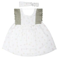 پیراهن دخترانه مدل ترگل طرح گل لاله رنگ سفید ایندیگو indigo