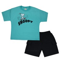 تیشرت شورت پسرانه طرح اسنوپی رنگ سبز رابو Raboo