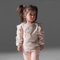 بلوز شلوار دخترانه طرح خرس رنگ شیری یاسی پاپو Papo