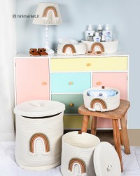 سبد متوسط لباس طرح رنگین کمان رنگ کرم ایسیز Isiz