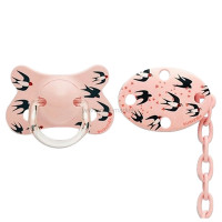 ست پستانک و گیره 4-18 ماه طرح پرستو صورتی سواوینکس suavinex(با جعبه)