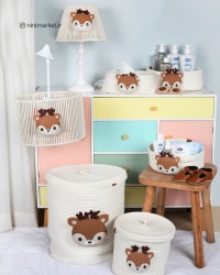 سبد کنار تختی بزرگ طرح سنجاب رنگ کرم ایسیز Isiz