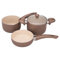 سرويس قابلمه تفلون گرانيت رنگ قهوه ای مدل نيليا عروس Aroos