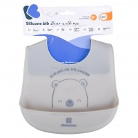 پیشبند سیلیکونی طرح خرس محفظه دار رنگ کرمی کیکابو