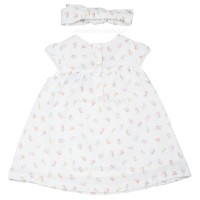 پیراهن دخترانه مدل نیوشا طرح گل گلی رنگ سفید ایندیگو indigo