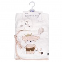 ست حوله 5 تیکه طرح خرس و تاج کرمی مادرکر mothercare