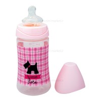 شیشه شیر پیچازی 270 میل طرح سگ مشکی رنگ صورتی سواوینکس Suavinex