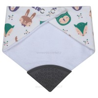 پیشبند سه گوش دندانگیر دار طرح حیوانات رنگ طوسی بی‌بی فور لایف babay4life