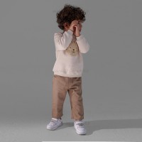 بلوز شلوار پسرانه اسپرت طرح گربه رنگ کرم قهوه ای پاپو Papo