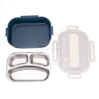 ظرف غذا استیل تقسیم دار طرح لیمو رنگ سرمه ای خارجی