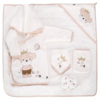 ست حوله 5 تیکه طرح خرس و تاج کرمی مادرکر mothercare