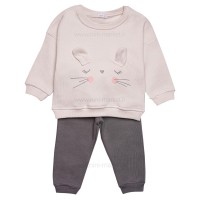 بلوز شلوار اسپرت طرح خرگوش رنگ کرم طوسی پاپو Papo