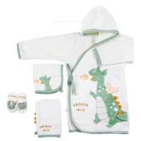 ست حوله 5 تیکه طرح دایناسور رنگ سفید سبز پاپو Papo