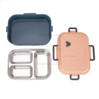 ظرف غذا استیل تقسیم دار طرح میکی موس رنگ صورتی خارجی