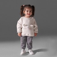 بلوز شلوار اسپرت طرح خرگوش رنگ کرم طوسی پاپو Papo