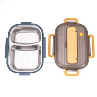 ظرف غذا استیل تقسیم دار طرح لیمو رنگ سرمه ای-زرد خارجی