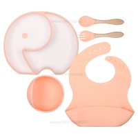 ست ظرف غذای سیلیکونی 5 تیکه طرح فیل رنگ صورتی بیبی فور لایف baby 4 life