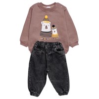 بلوز شلوار پسرانه طرح دو خرس رنگ قهو ه ای پاپو papo