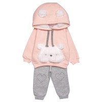 هودی شلوار دخترانه طرح خرس رنگ صورتی طوسی پاپو Papo