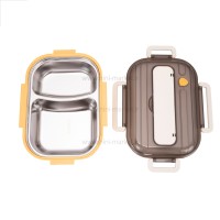 ظرف غذا داخل استیل تقسیم دار طرح لیمو رنگ زرد-کرم خارجی