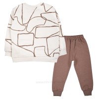 بلوز شلوار اسپرت طرح سان‌شاین رنگ کرم و قهوه ای رابو Raboo