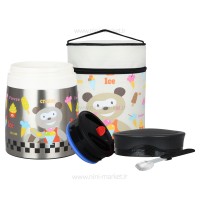 فلاسک غذای 600 میل کیف دار طرح حیوانات خرس رنگ استیل pinkah