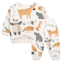 بلوز شلوار پسرانه طرح حیوانات رنگ کرم ایندیگو Indigo