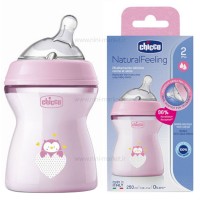 شیشه شیر نچرال فیلینگ 250 میل +2 ماه رنگ صورتی چیکو Chicco