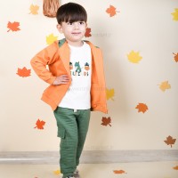 سه تکه پسرانه طرح وایکینگ رنگ نارنجی و سبز ایندیگو Indigo