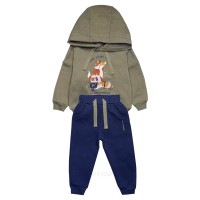 هودی شلوار پسرانه طرح روباه و حلزون رنگ سبز آبی برند پاپو Papo