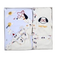 ست حوله 4 تیکه جعبه ای طرح سگ رنگ سفید آبی پاپو Papo