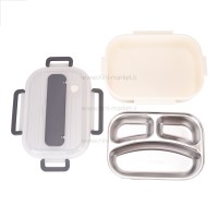 ظرف غذا استیل تقسیم دار طرح لیمو رنگ کرم خارجی