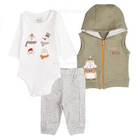 سه تکه پسرانه طرح روباه رنگ سبز نیلی nili