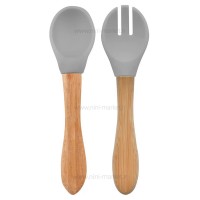 قاشق و چنگال چوبی رنگ طوسی اوی اوی Oi Oi