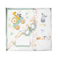 ست حوله 4 تیکه جعبه ای طرح حیوانات رنگ سبز پاپو Papo