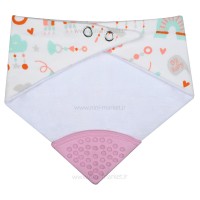 پیشبند سه گوش دندانگیر دار طرح رنگین کمان رنگ صورتی بی‌بی فور لایف babay4life