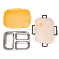 ظرف غذا استیل تقسیم دار طرح میکی موس کرم زرد خارجی