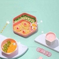 ست ظرف غذا سیلیکونی رنگ صورتی هی اور شی Heorshe